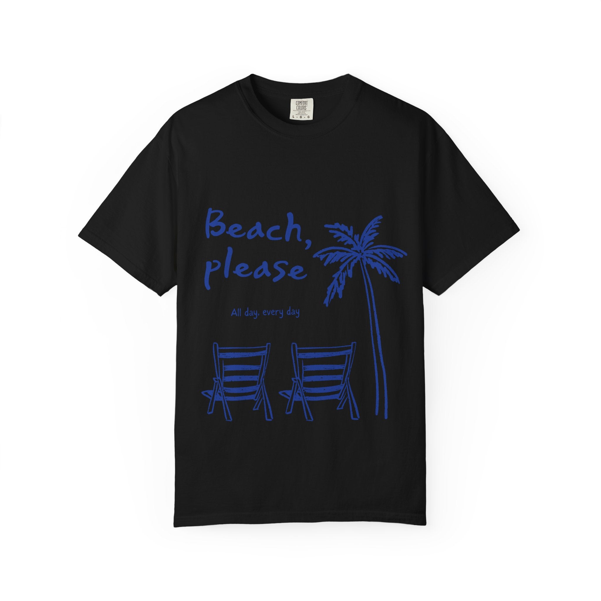 Beach Please T-Shirt — Palm Trees & Chairs Summer Tee