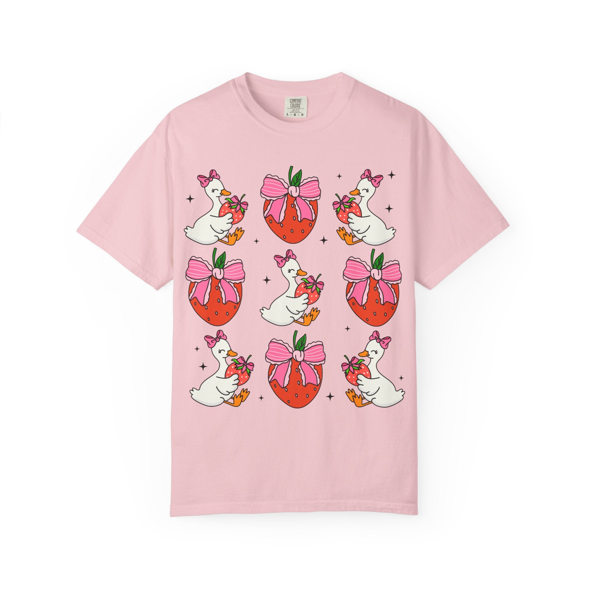 Strawberry Bow Ducks T-Shirt | Cute Strawberry Pattern Tee