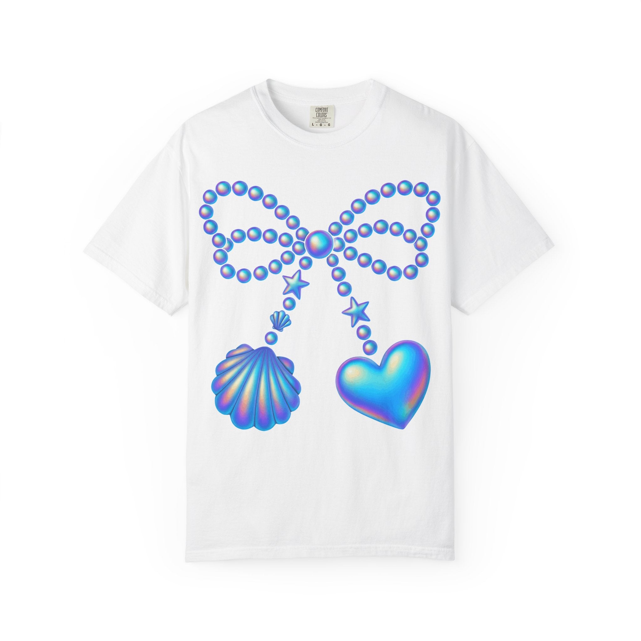 Holographic Pearl Bow with Shell & Heart T-shirt | Mermaid Jewelry Graphic