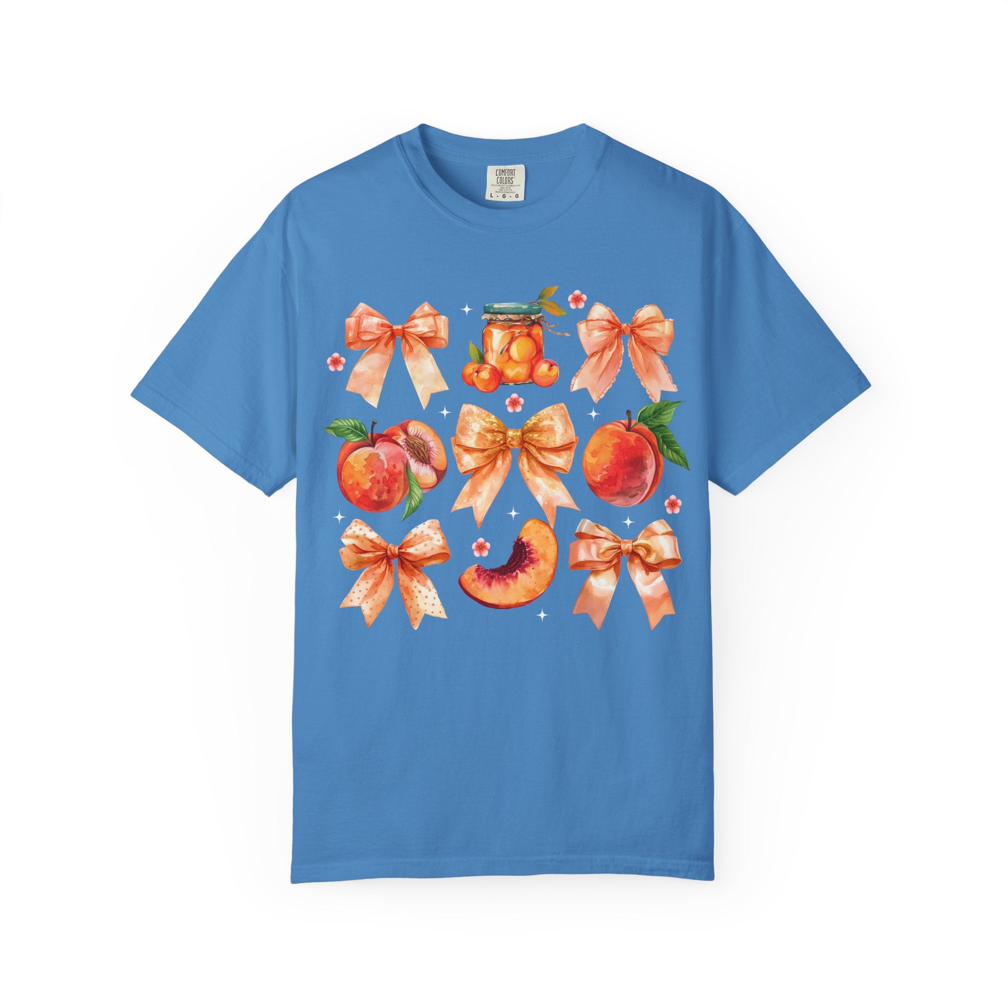 Peach & Bow Graphic T-Shirt — Watercolor Fruit Design
