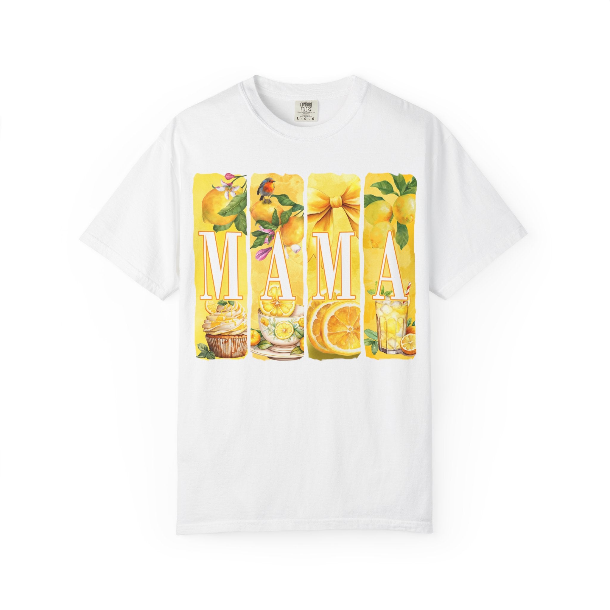 Mama Lemon Floral T-Shirt — Bright Yellow Botanical 'MAMA' Tee for Moms, Mother's Day Gift