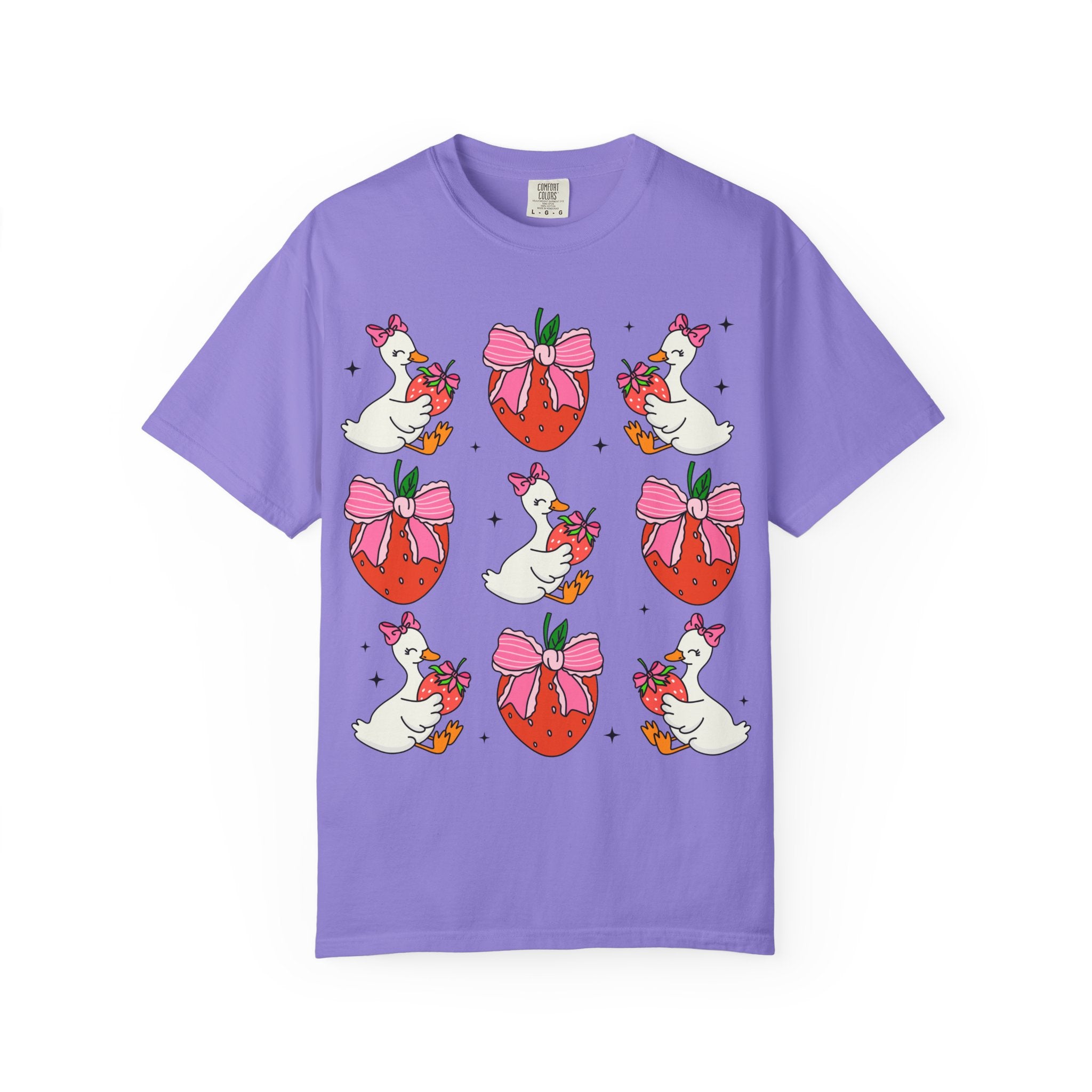 Strawberry Bow Ducks T-Shirt | Cute Strawberry Pattern Tee