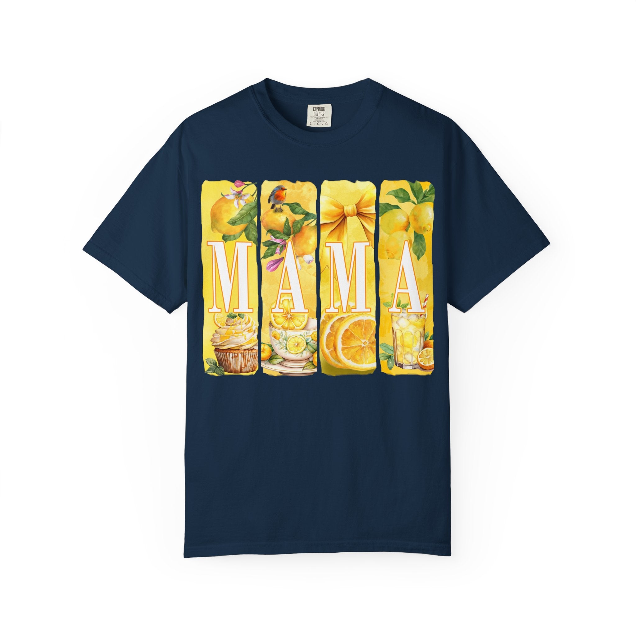 Mama Lemon Floral T-Shirt — Bright Yellow Botanical 'MAMA' Tee for Moms, Mother's Day Gift