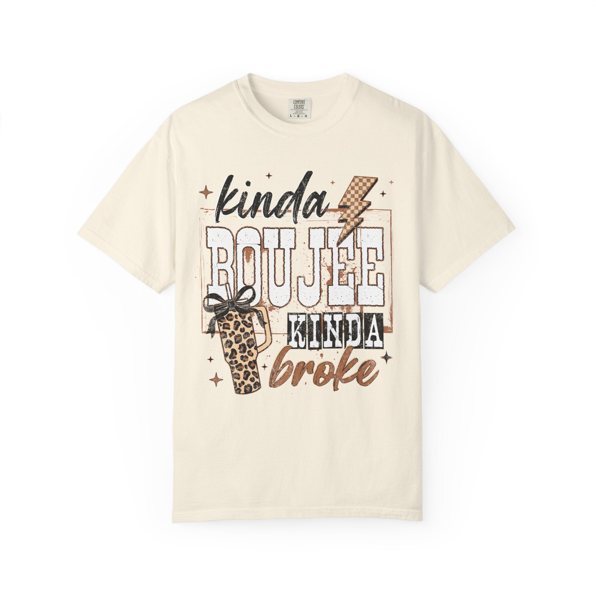 Kinda Boujee Kinda Broke T-shirt | Leopard Cup & Lightning Graphic