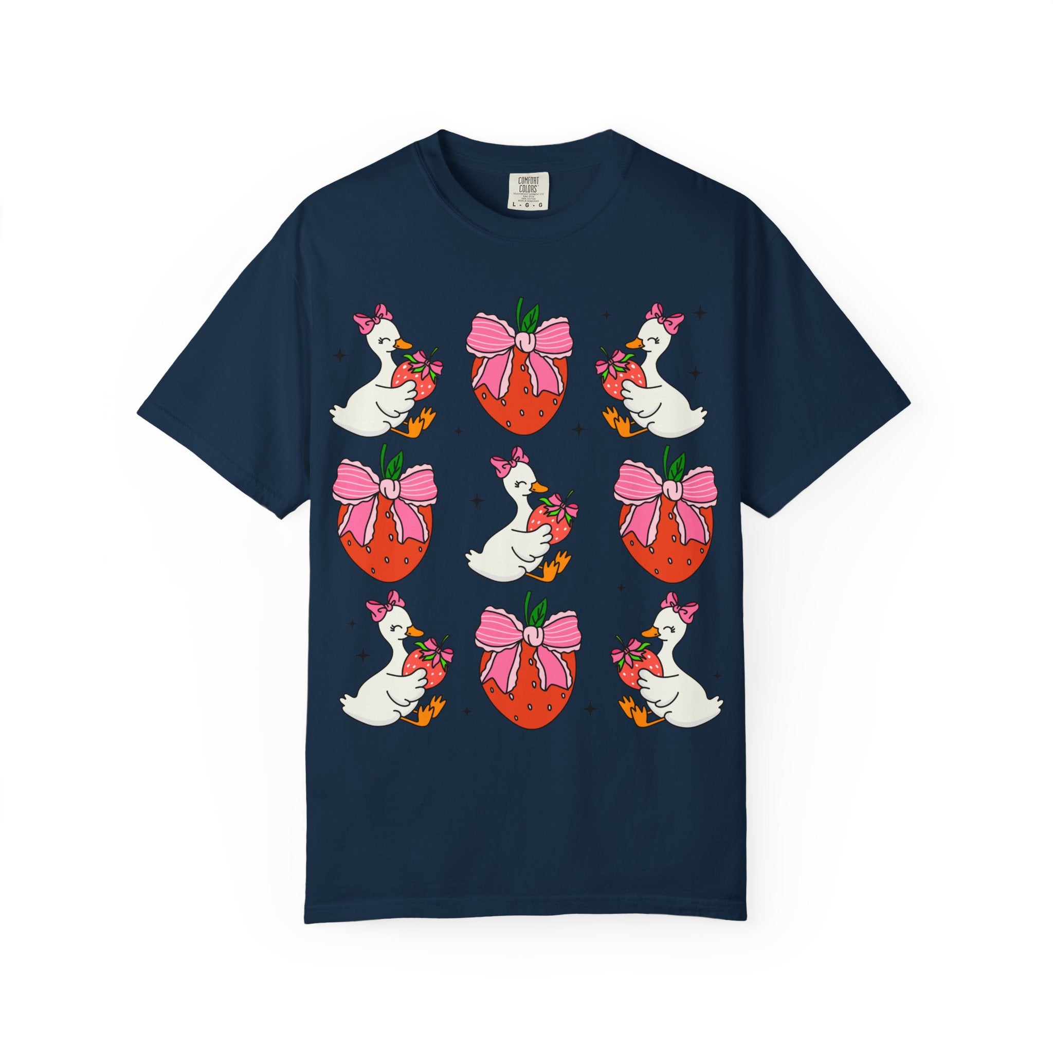 Strawberry Bow Ducks T-Shirt | Cute Strawberry Pattern Tee