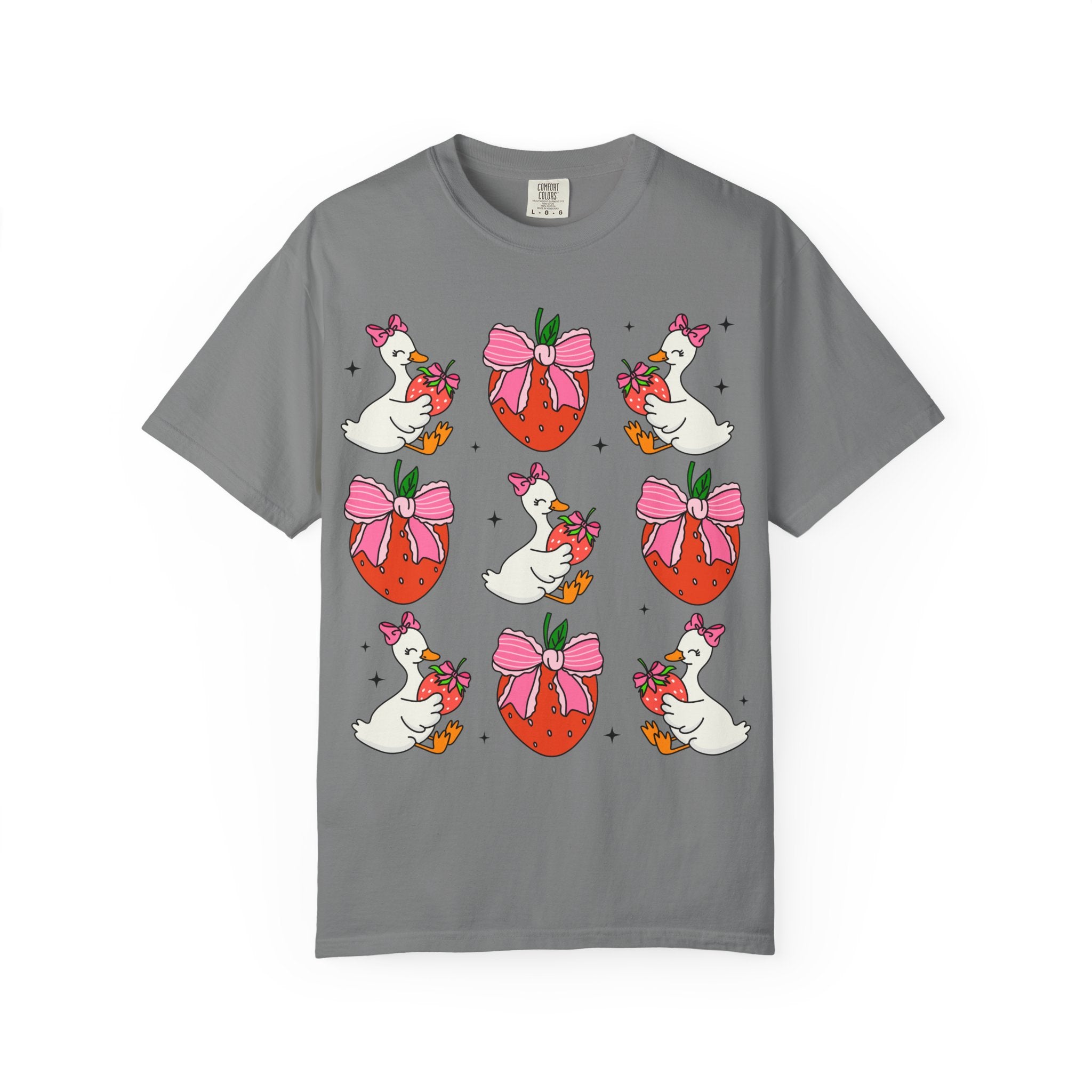 Strawberry Bow Ducks T-Shirt | Cute Strawberry Pattern Tee