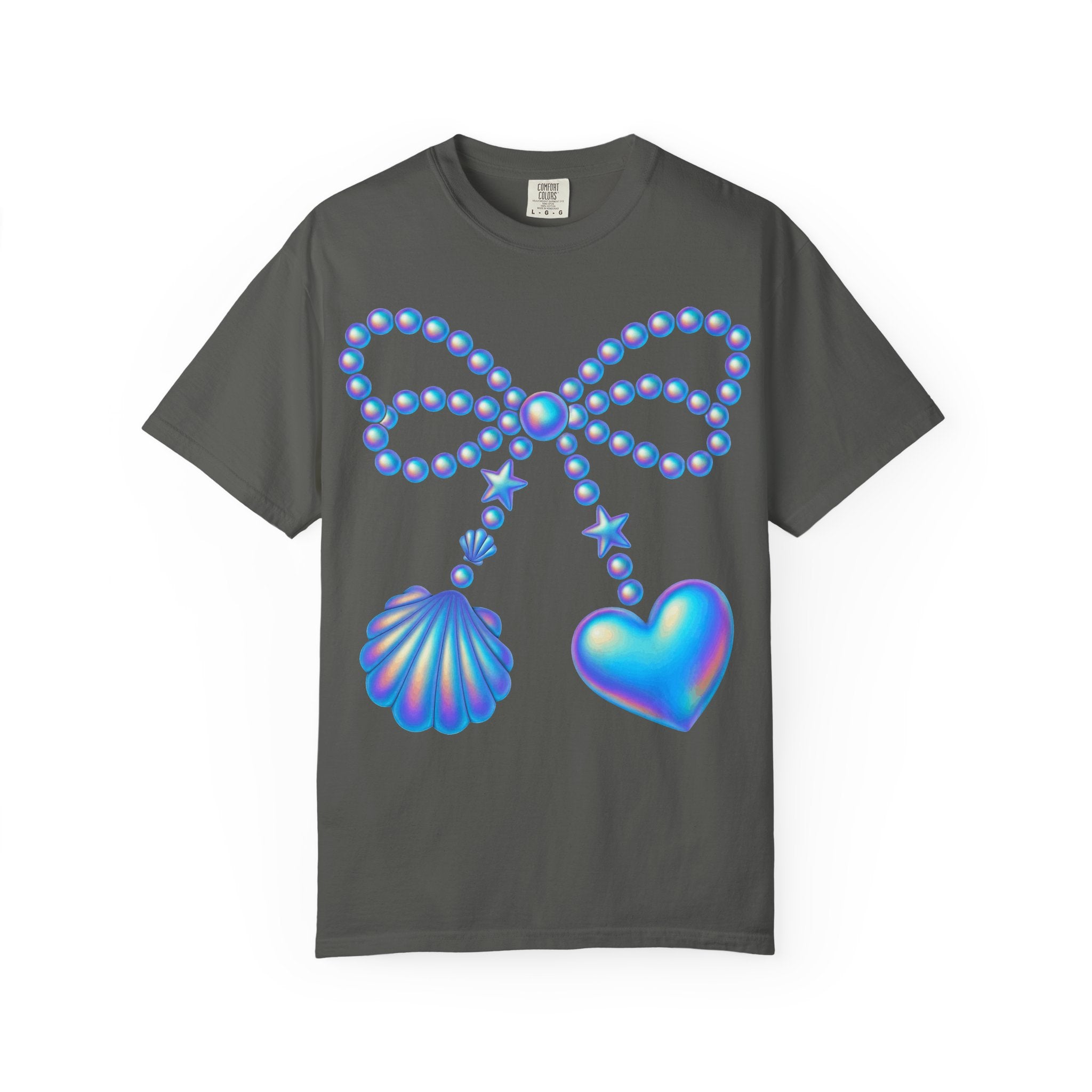 Holographic Pearl Bow with Shell & Heart T-shirt | Mermaid Jewelry Graphic