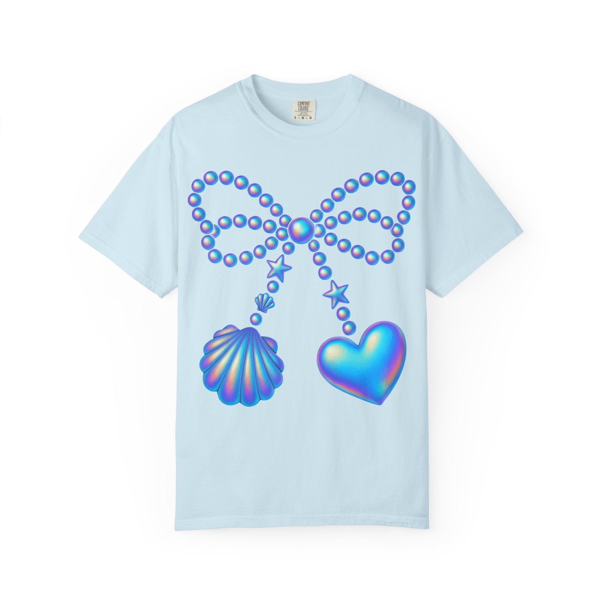 Holographic Pearl Bow with Shell & Heart T-shirt | Mermaid Jewelry Graphic
