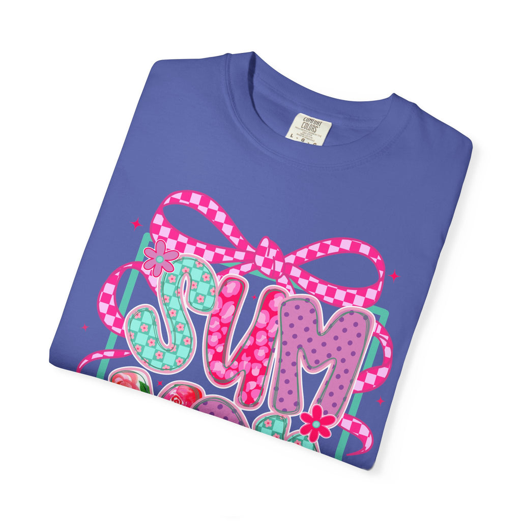 Summertime Vibes T-shirt | Colorful Floral Lettering, Bow & Ribbons