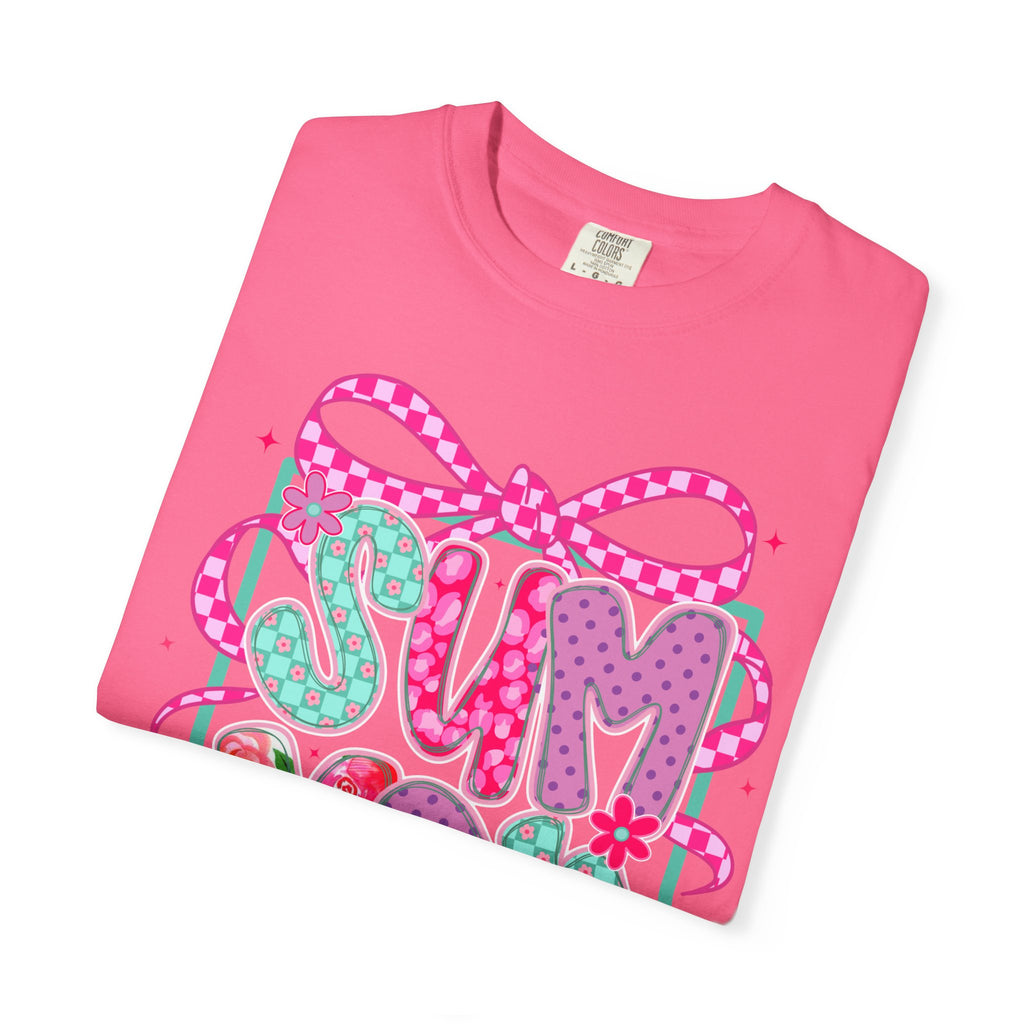 Summertime Vibes T-shirt | Colorful Floral Lettering, Bow & Ribbons