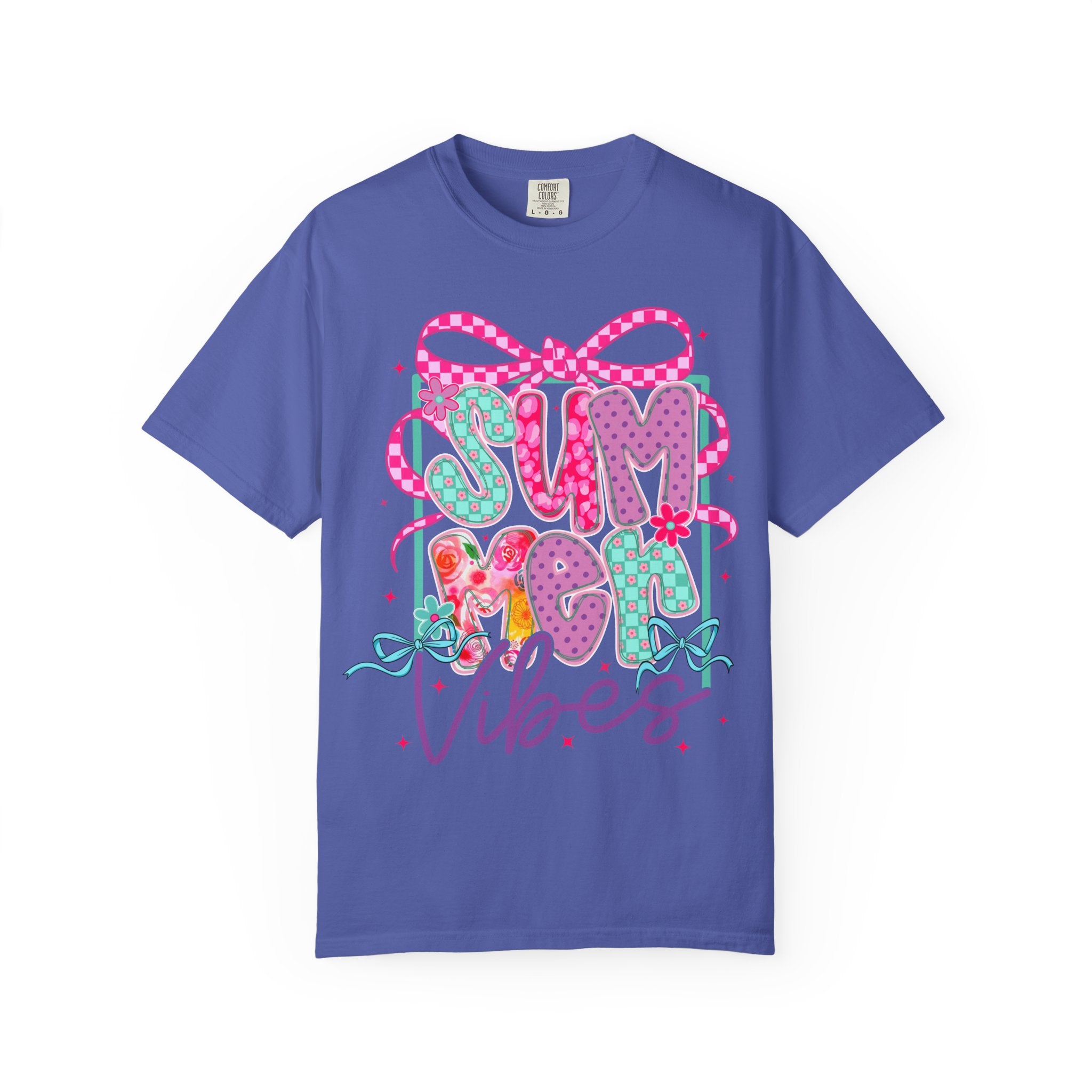 Summertime Vibes T-shirt | Colorful Floral Lettering, Bow & Ribbons