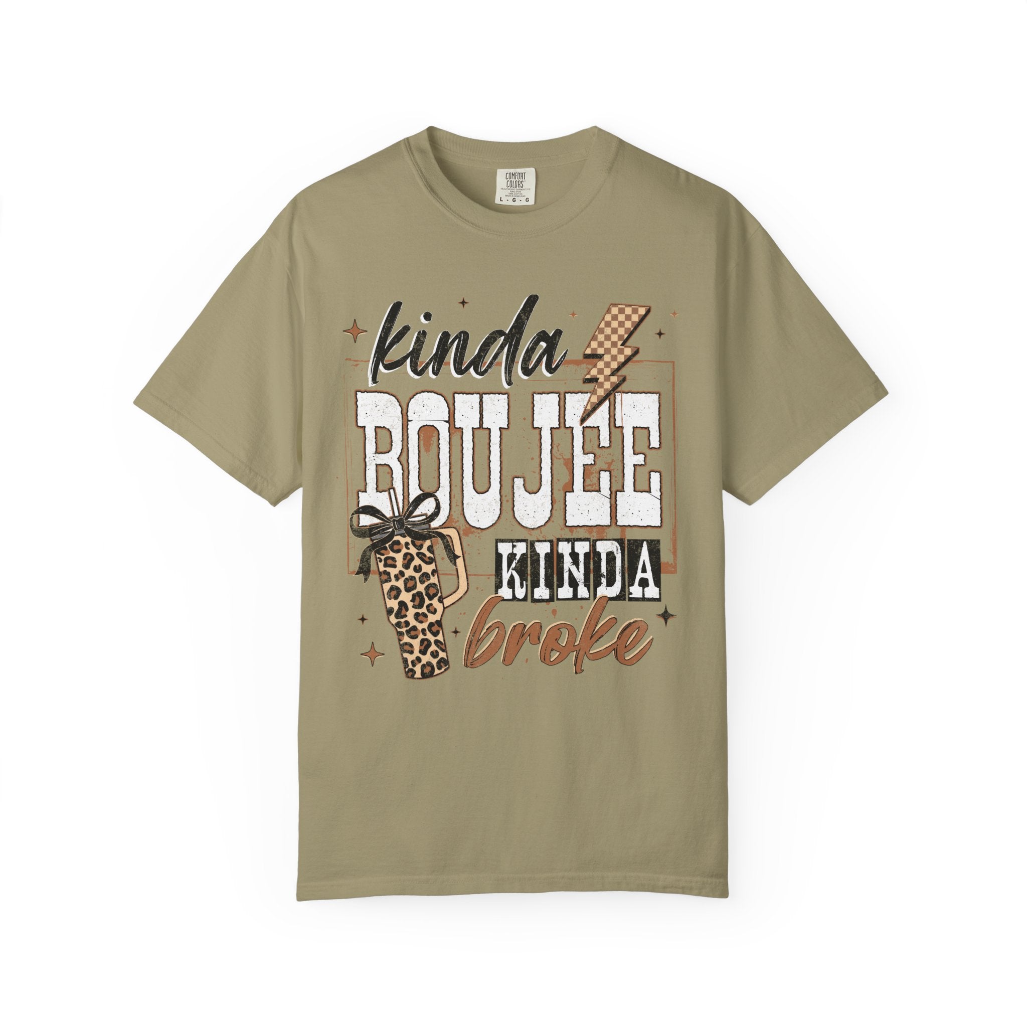 Kinda Boujee Kinda Broke T-shirt | Leopard Cup & Lightning Graphic