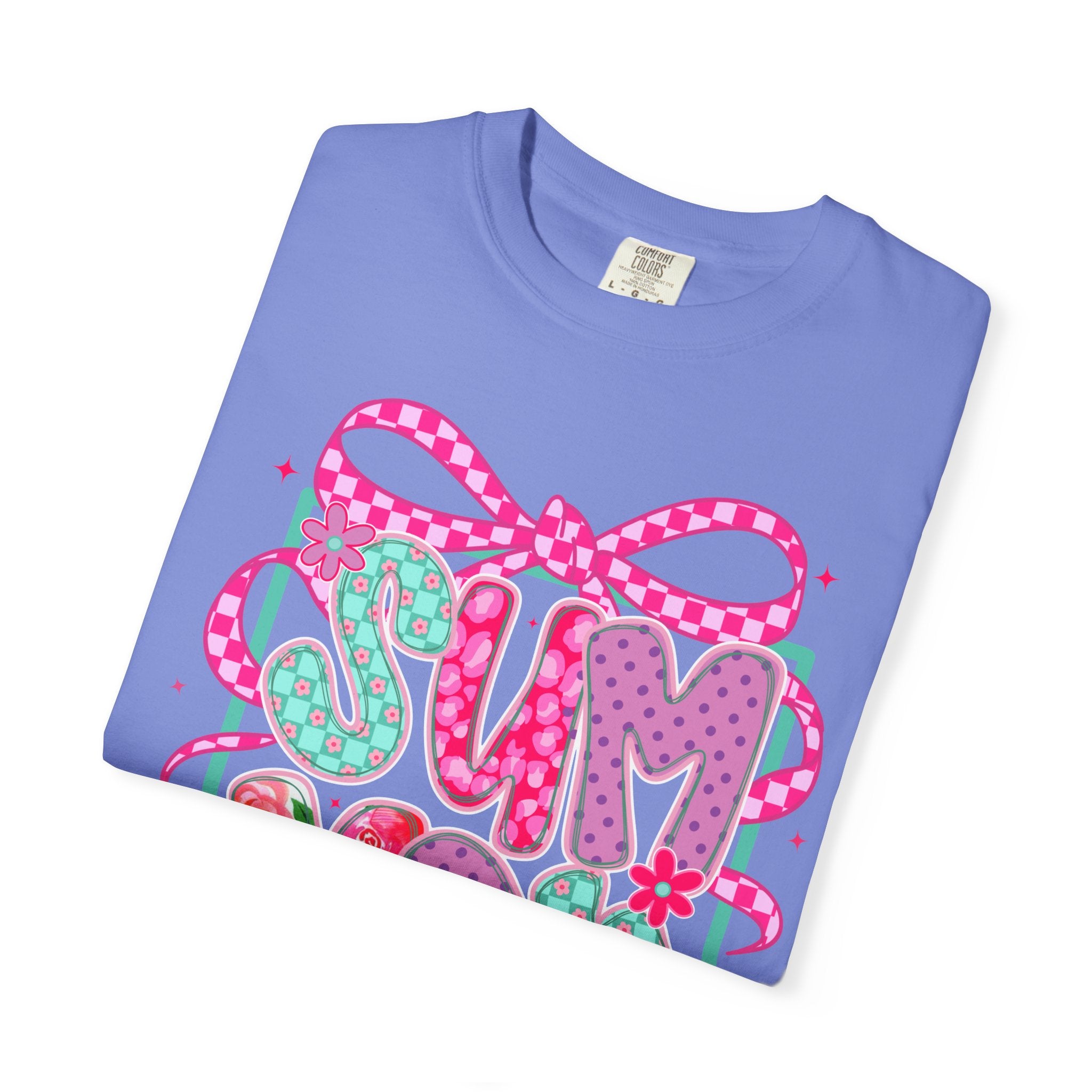 Summertime Vibes T-shirt | Colorful Floral Lettering, Bow & Ribbons