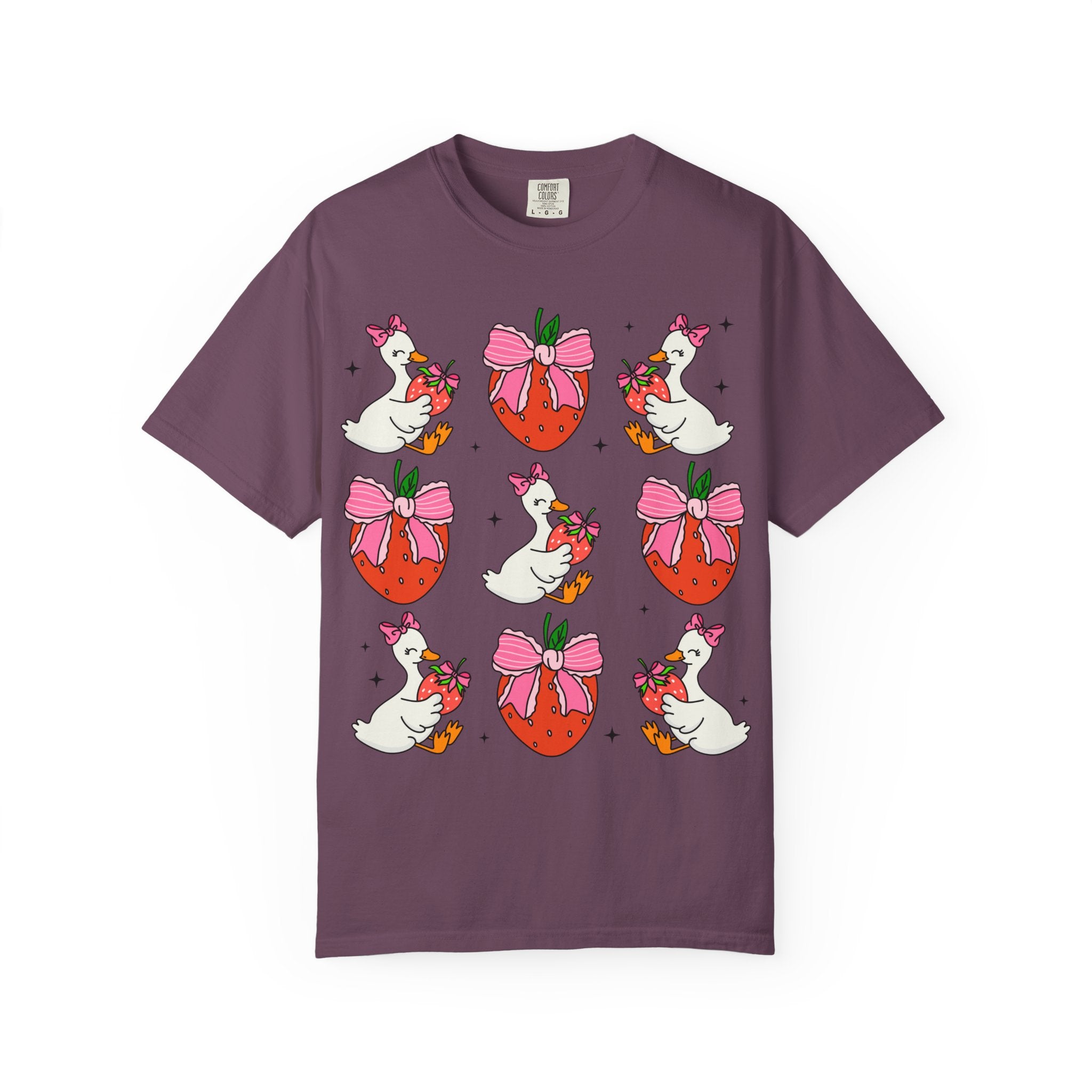 Strawberry Bow Ducks T-Shirt | Cute Strawberry Pattern Tee