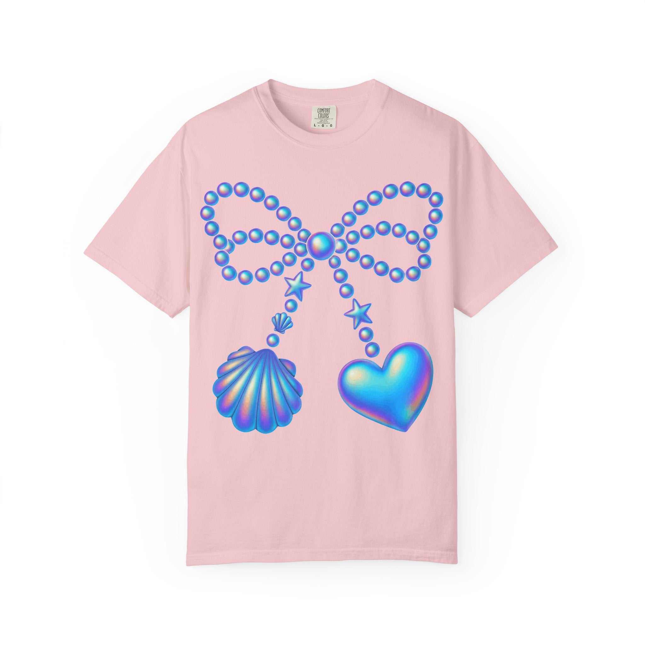 Holographic Pearl Bow with Shell & Heart T-shirt | Mermaid Jewelry Graphic