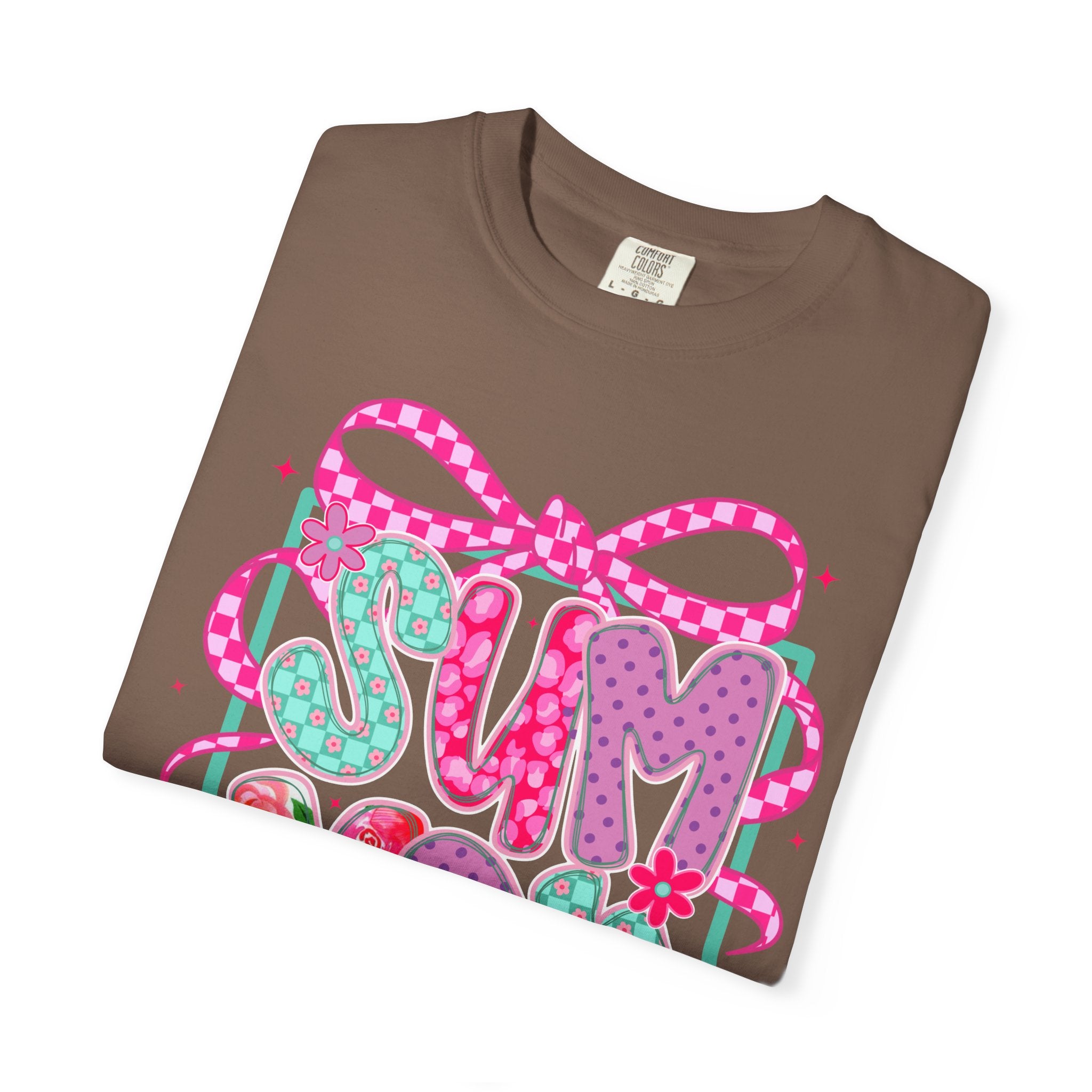 Summertime Vibes T-shirt | Colorful Floral Lettering, Bow & Ribbons