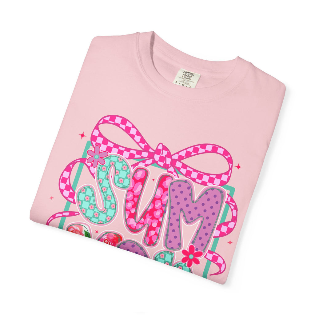 Summertime Vibes T-shirt | Colorful Floral Lettering, Bow & Ribbons