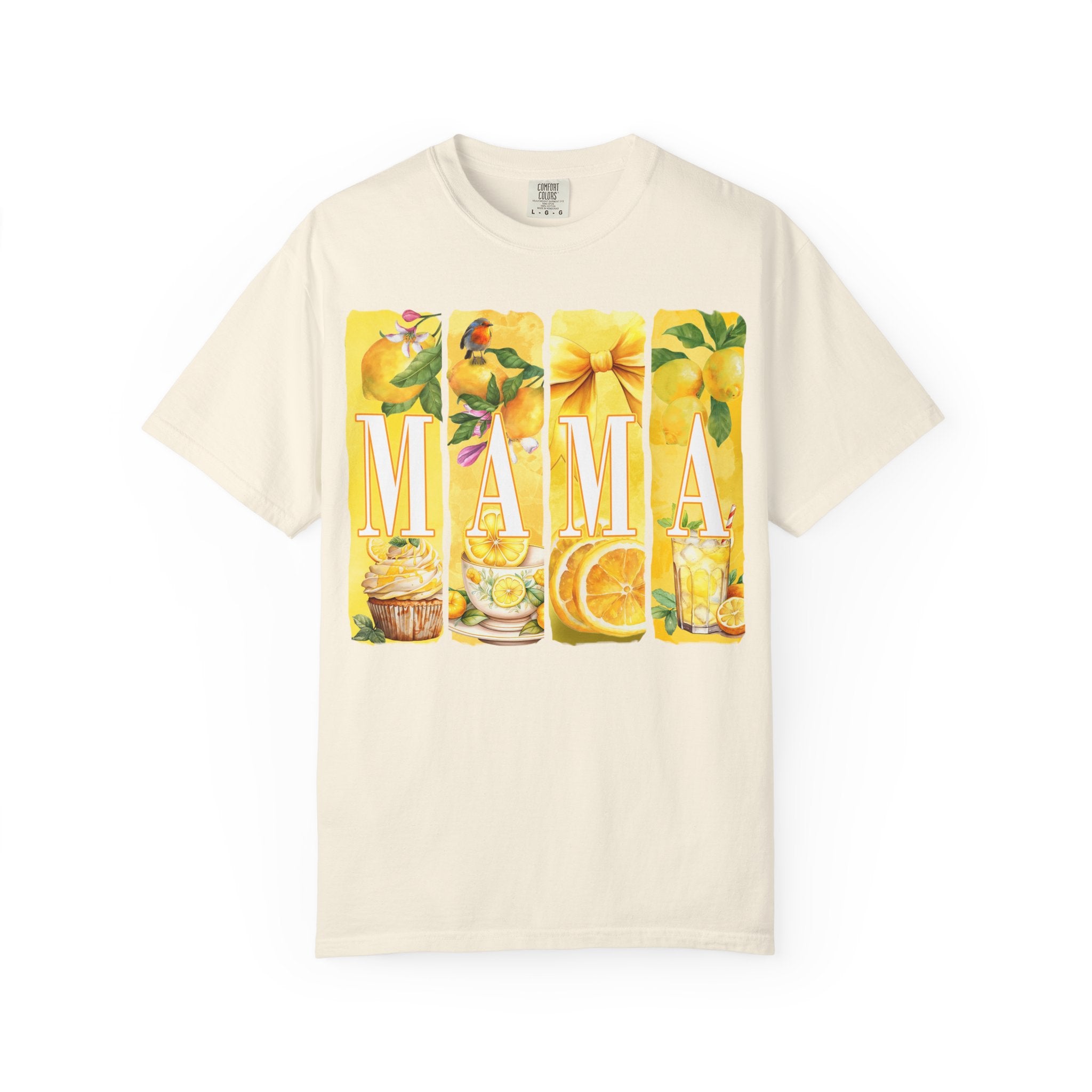 Mama Lemon Floral T-Shirt — Bright Yellow Botanical 'MAMA' Tee for Moms, Mother's Day Gift