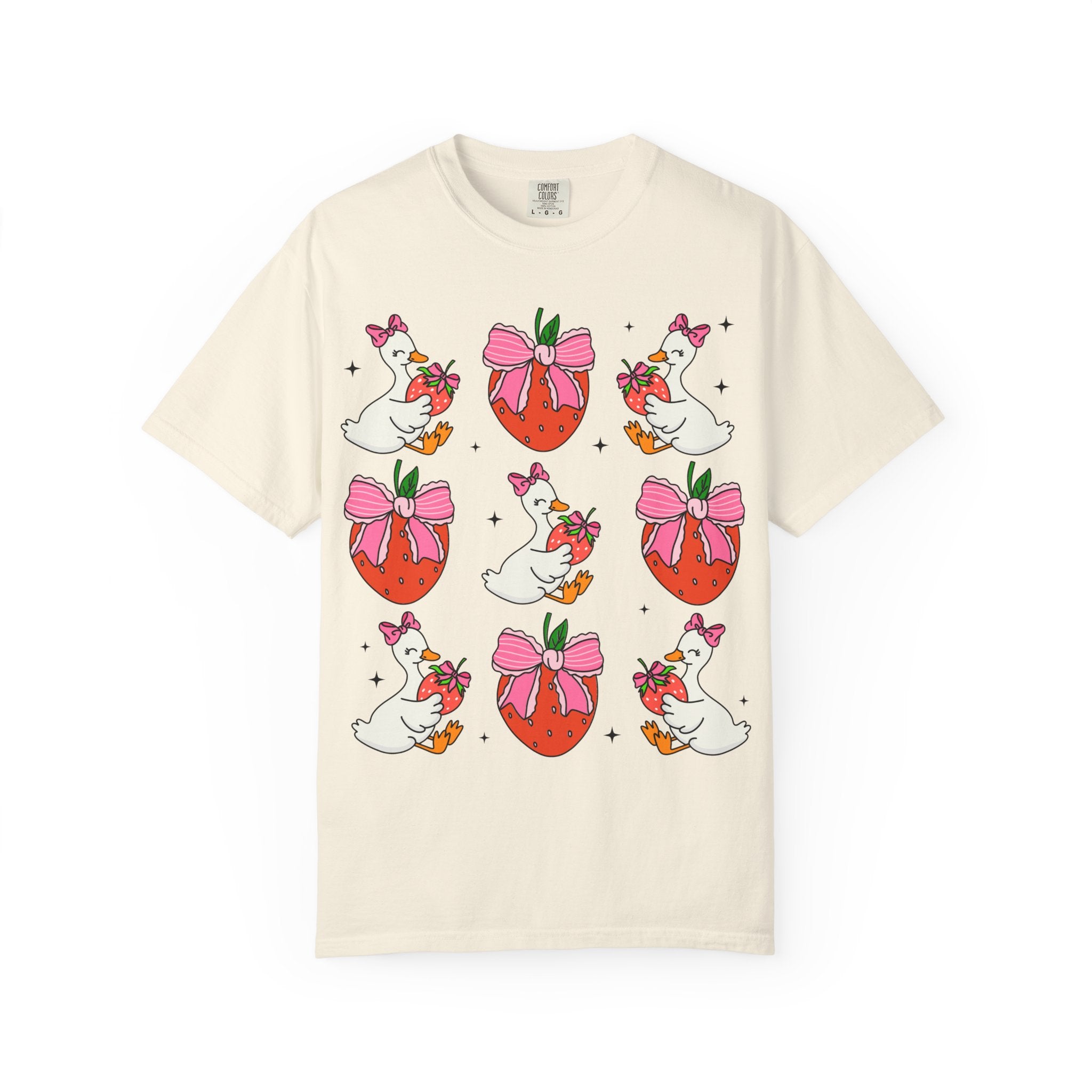 Strawberry Bow Ducks T-Shirt | Cute Strawberry Pattern Tee