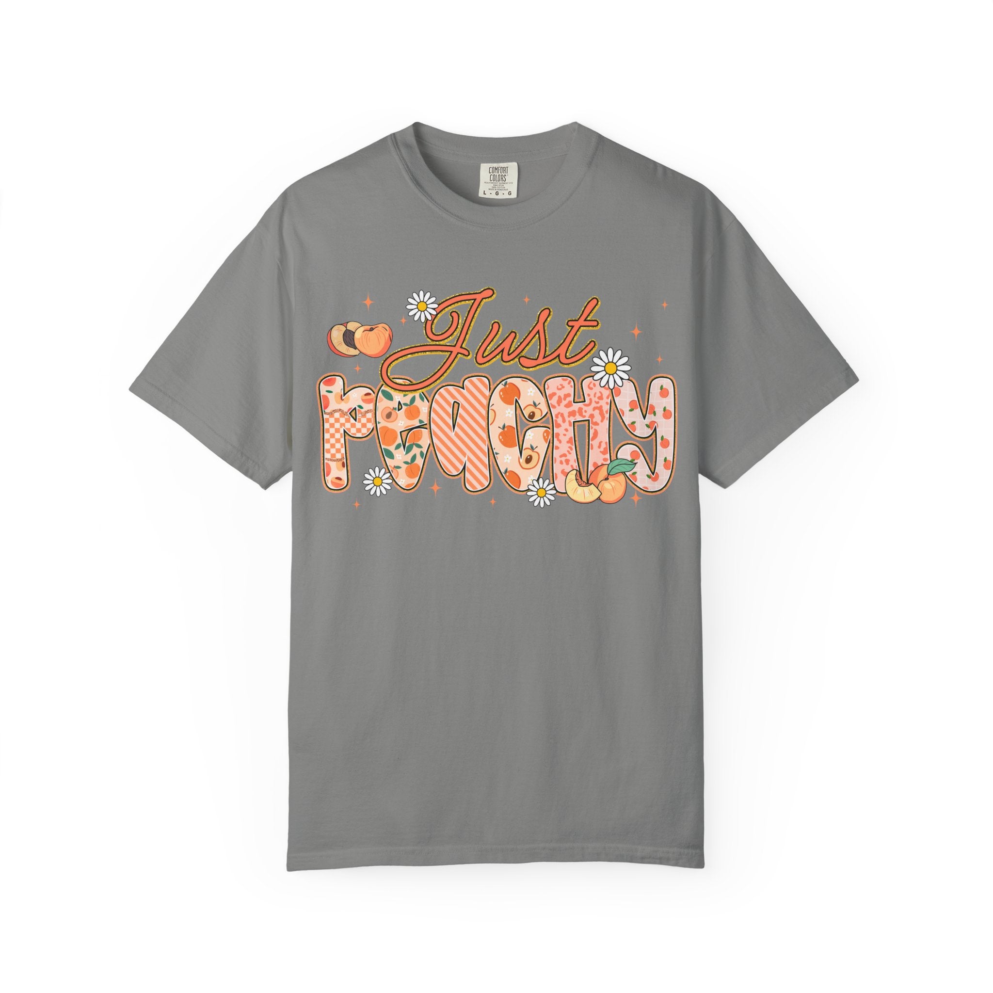 Just Peachy T-shirt | Peach Floral Retro Script, Cute Fruit Typography