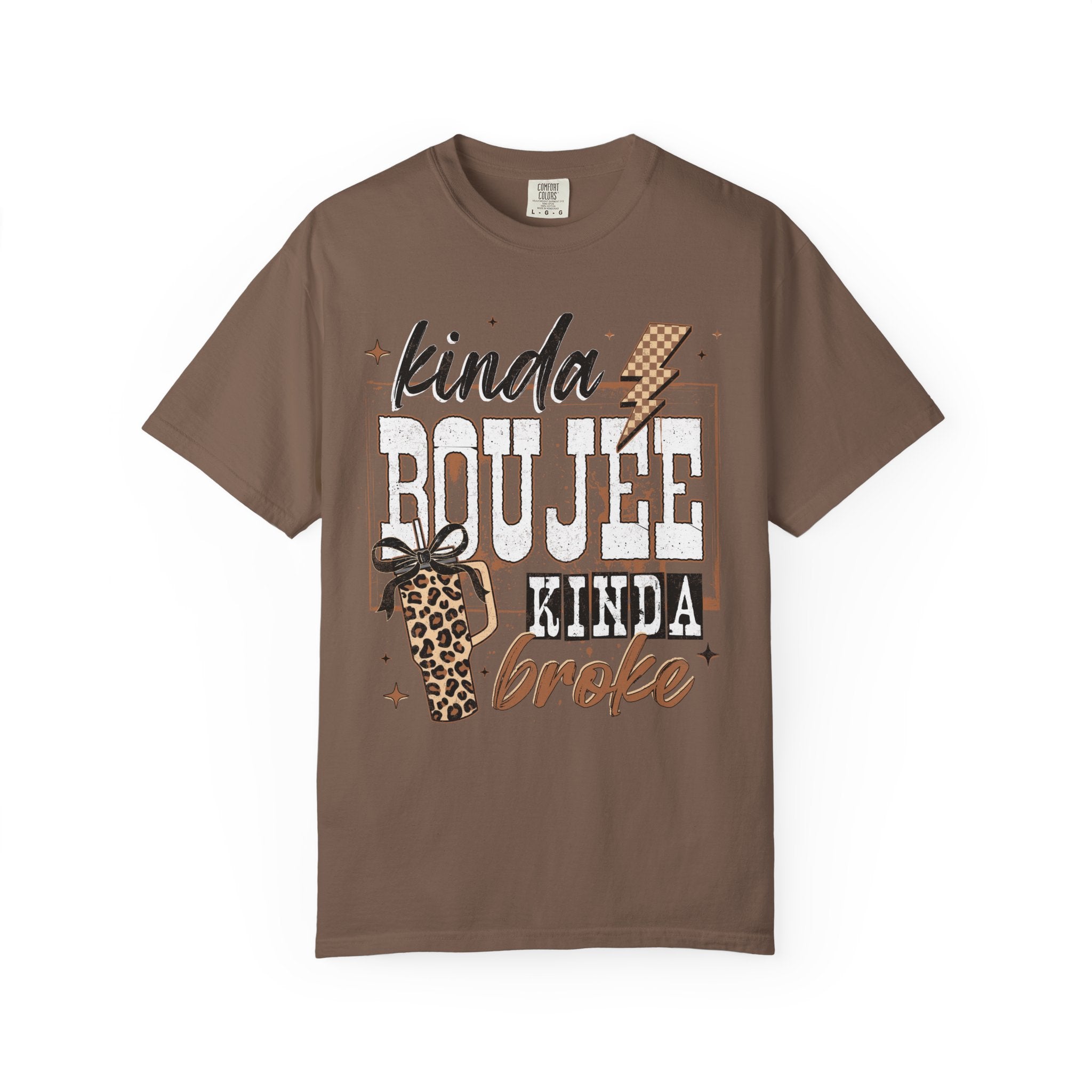 Kinda Boujee Kinda Broke T-shirt | Leopard Cup & Lightning Graphic