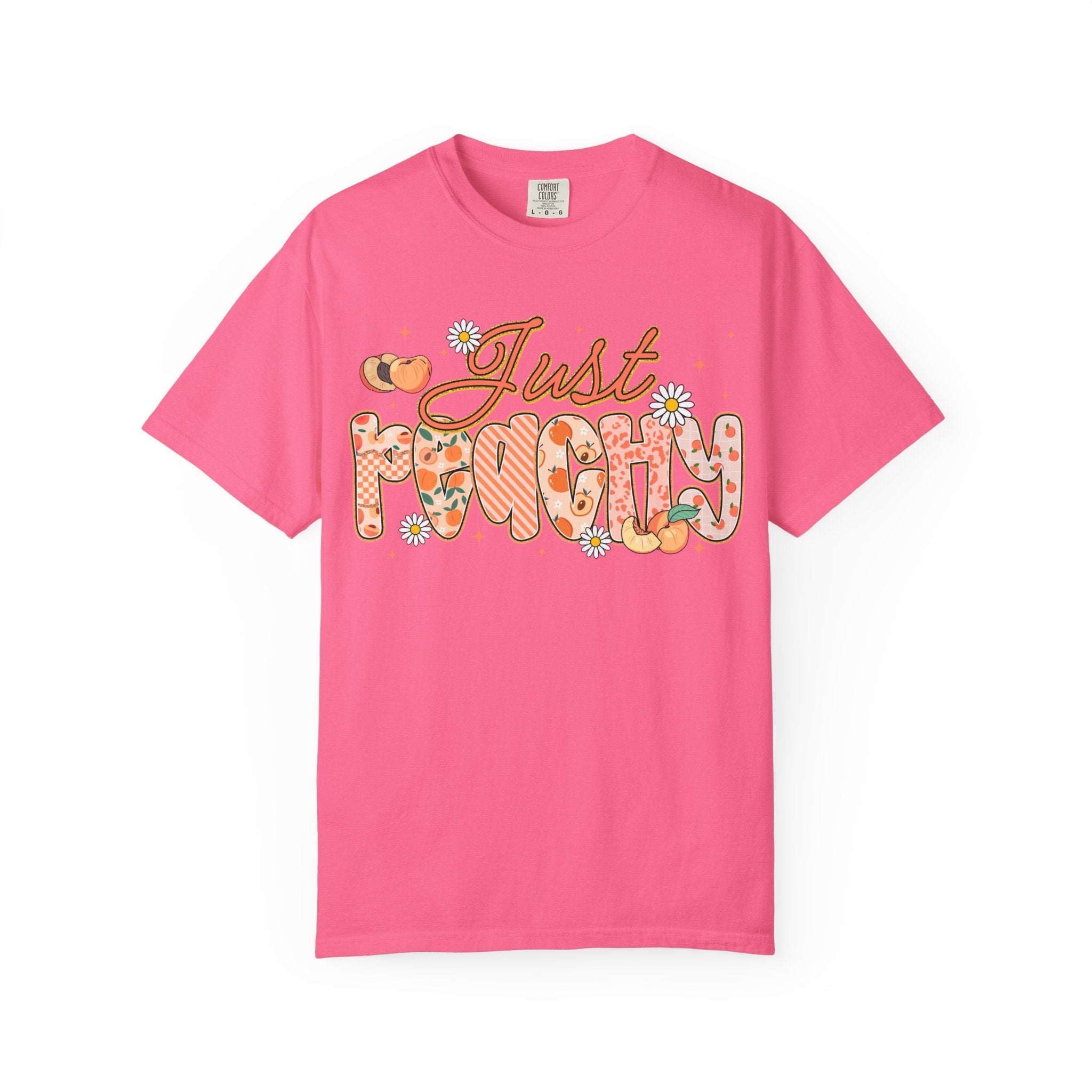 Just Peachy T-shirt | Peach Floral Retro Script, Cute Fruit Typography