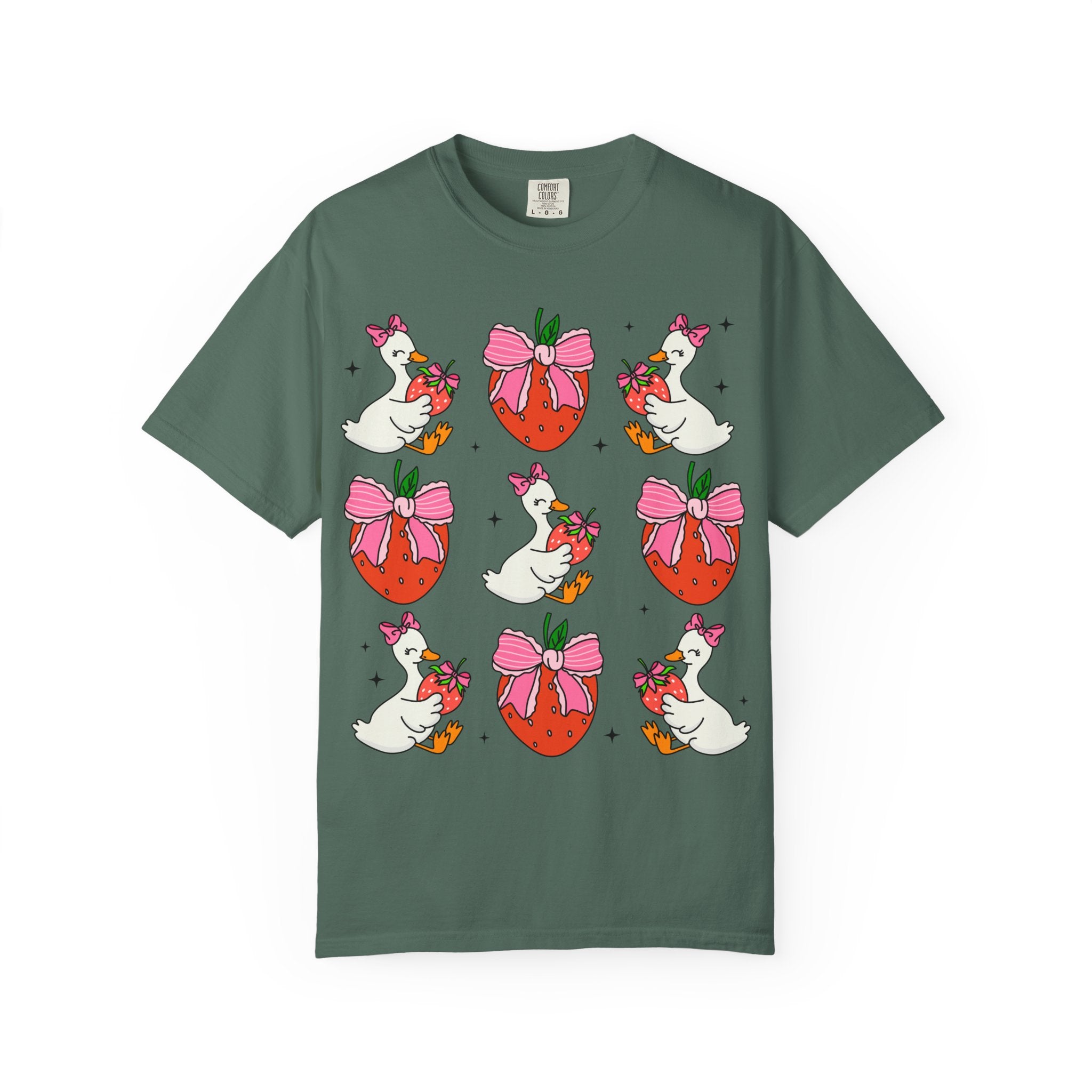 Strawberry Bow Ducks T-Shirt | Cute Strawberry Pattern Tee