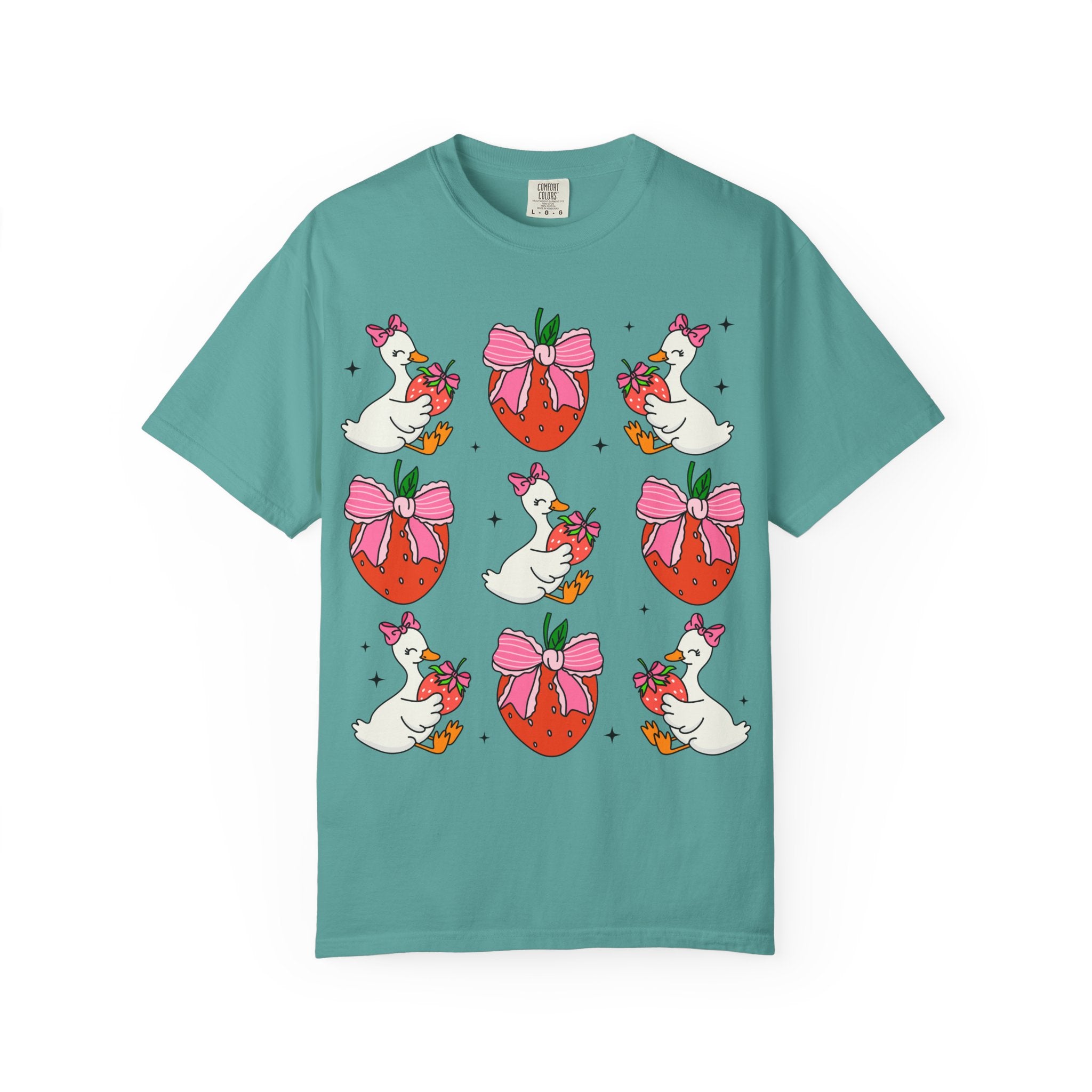 Strawberry Bow Ducks T-Shirt | Cute Strawberry Pattern Tee