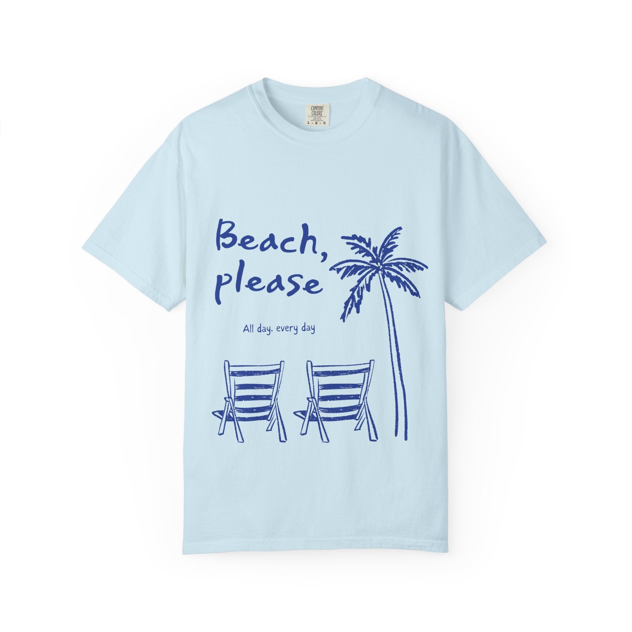 Beach Please T-Shirt — Palm Trees & Chairs Summer Tee