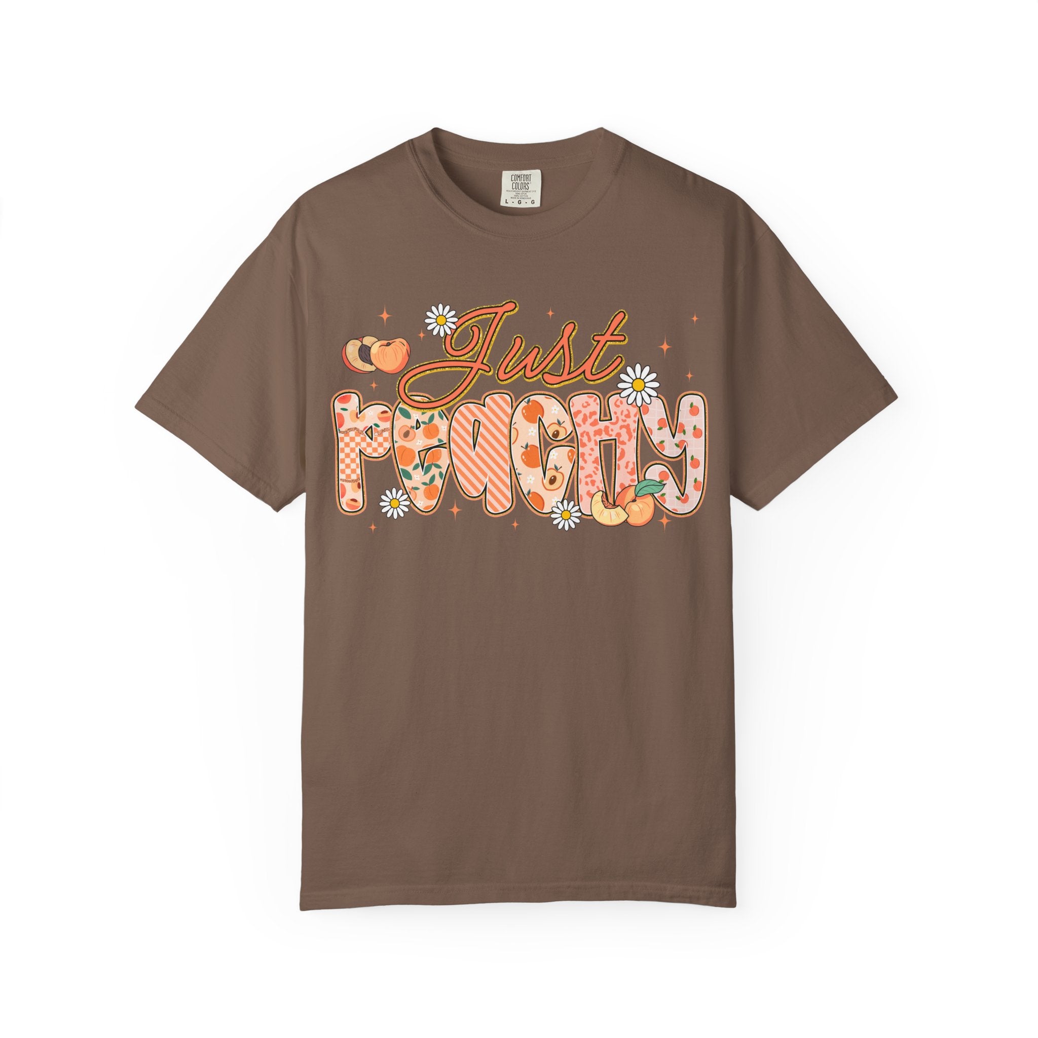 Just Peachy T-shirt | Peach Floral Retro Script, Cute Fruit Typography