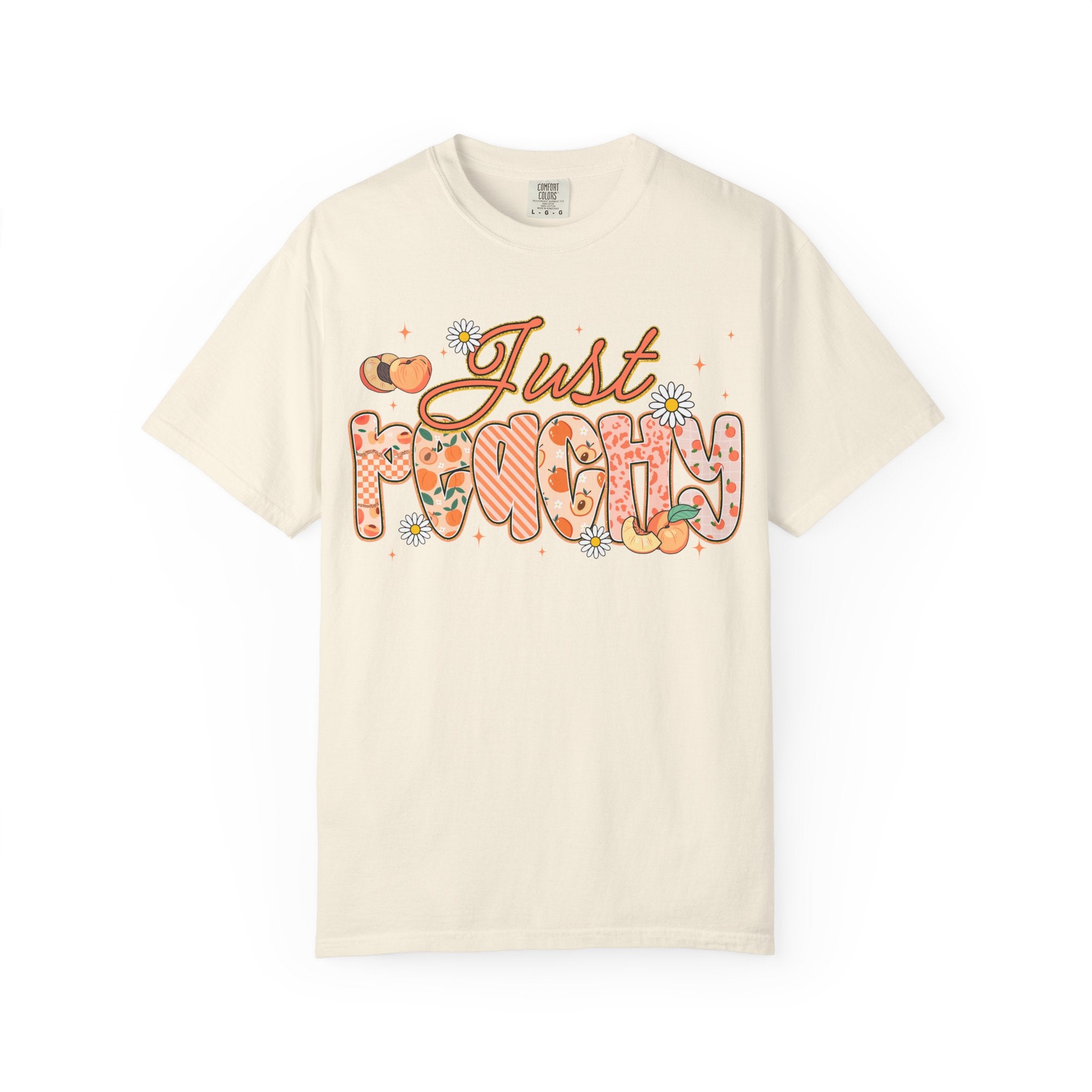 Just Peachy T-shirt | Peach Floral Retro Script, Cute Fruit Typography