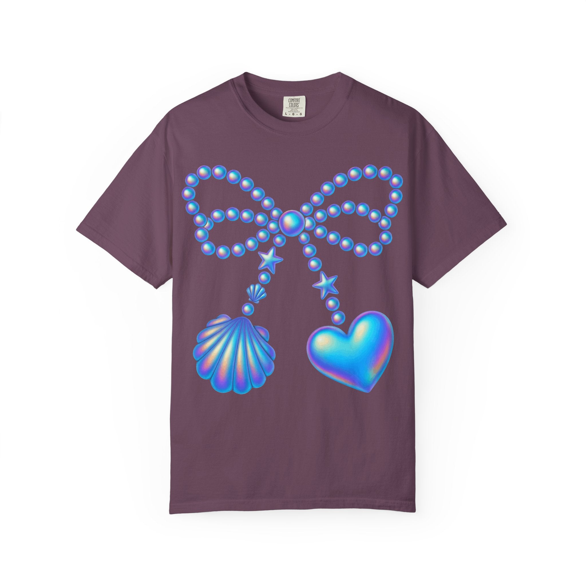 Holographic Pearl Bow with Shell & Heart T-shirt | Mermaid Jewelry Graphic