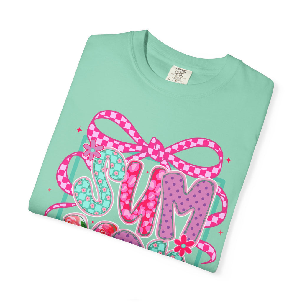 Summertime Vibes T-shirt | Colorful Floral Lettering, Bow & Ribbons