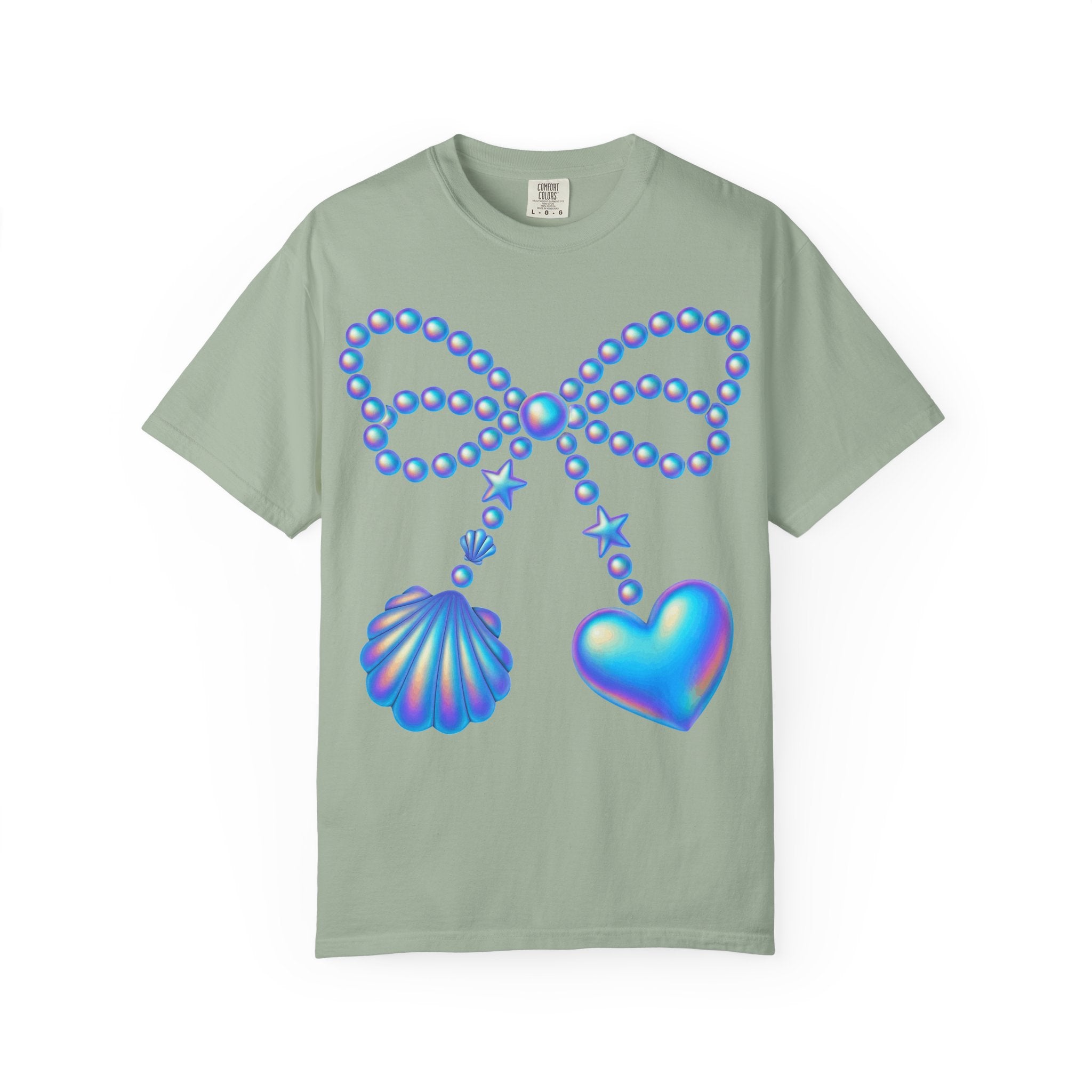 Holographic Pearl Bow with Shell & Heart T-shirt | Mermaid Jewelry Graphic